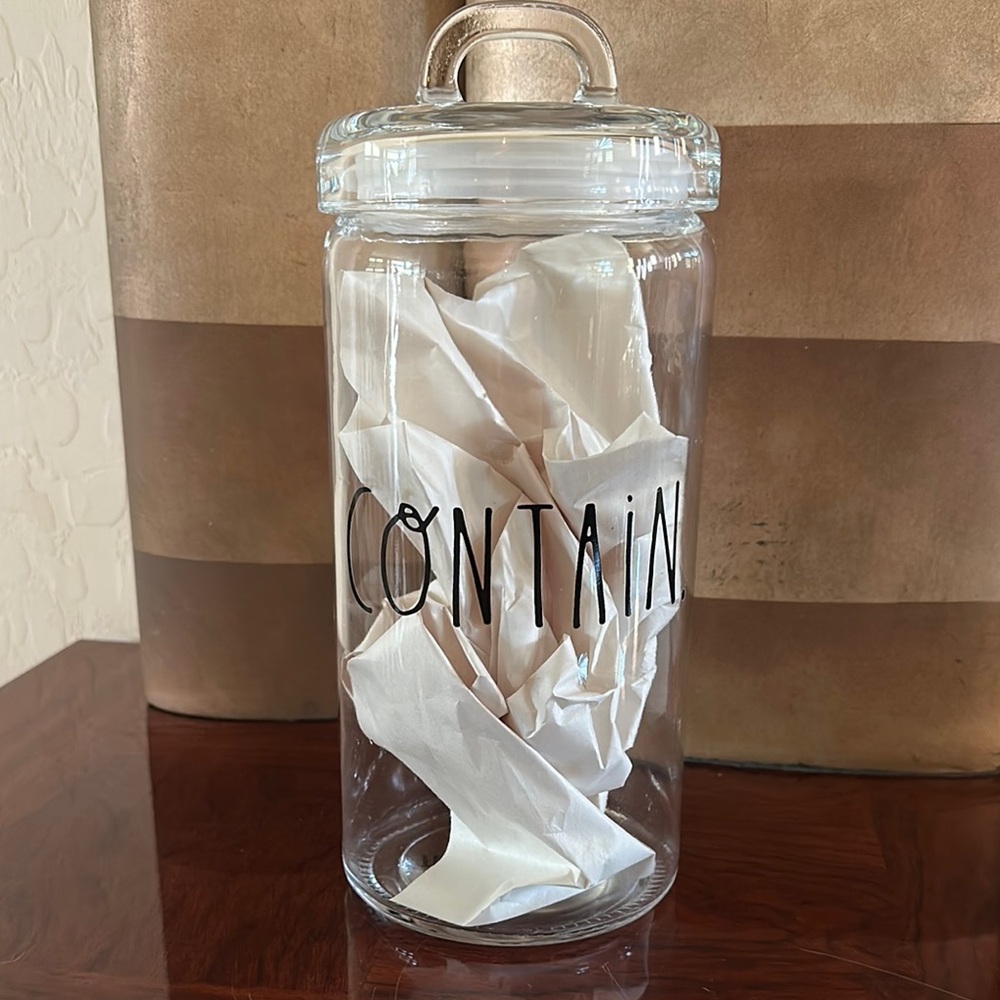 Rae Dunn *NWOT* "CONTAIN." Tall Glass Canister Jar with Lid